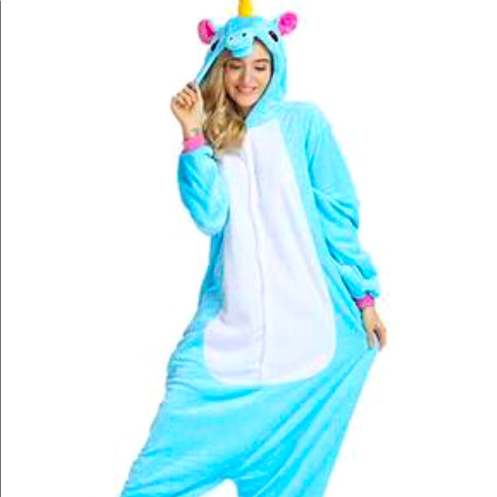 Adult Blue Medium Unicorn Pajamas/Halloween Costume